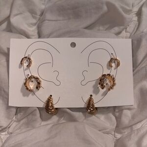 Gold Croissant & Twisted Hoop Earring Cuff Set